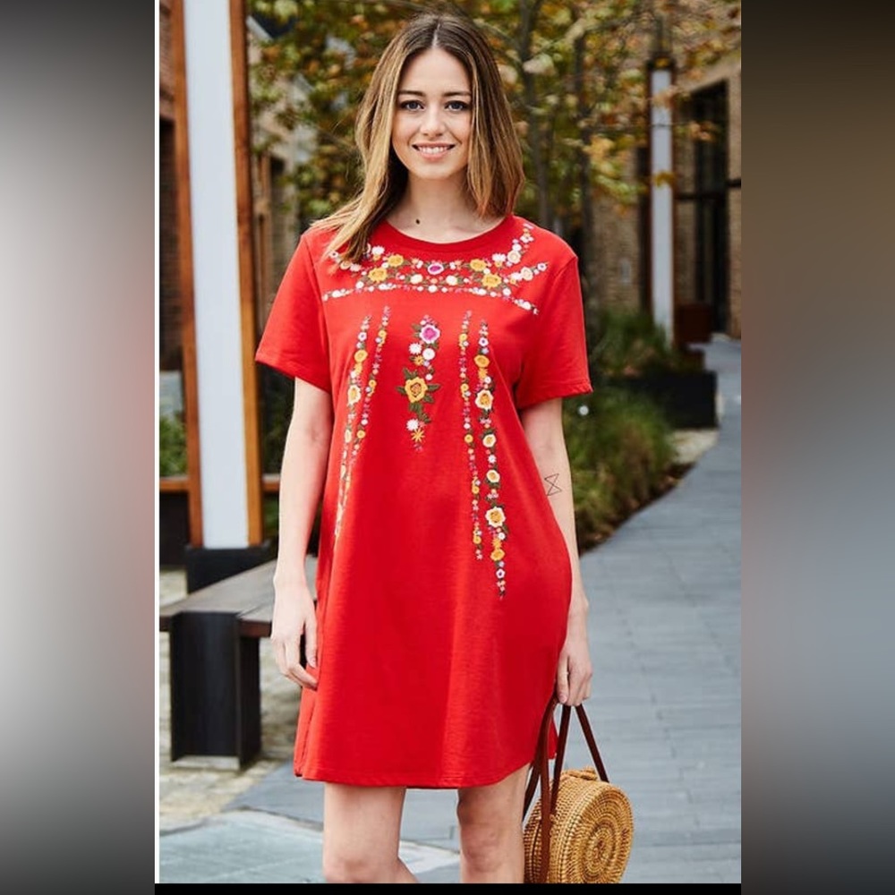 Umgee Red Embroidered Dress